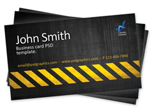 Business Card Template, Construction Hazard Stripes Theme