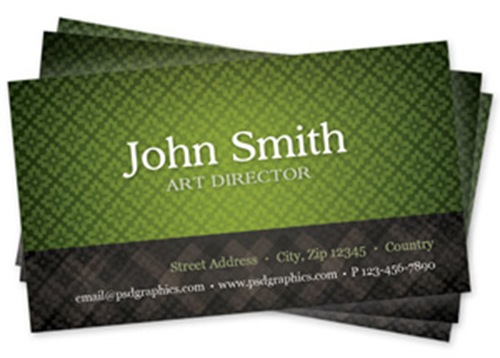 Green Business Card Template with Seamless Pattern